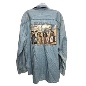 Polar Quality Sportswear mens XL chambaray denim patriotic button up